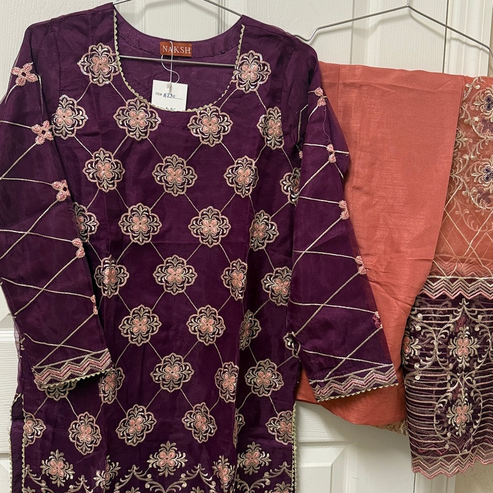 Pakistani Indian — Deep Purple Embroidered Salwar Kameez Custom Stictched #830 - Picture 10 of 10